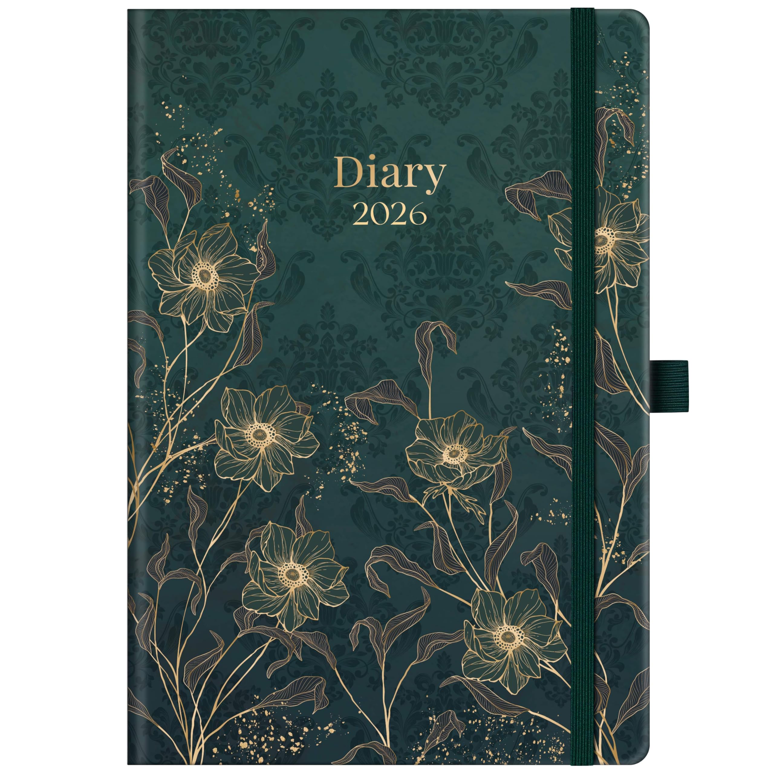 2026 Diary - A5 Diary 2026 Week to View, Hardcover, Elastic Closure, Planner for School and Office, January - December 2026, Green