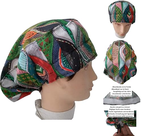 Scrub Hat Theatre Cap Ethnic Drawings For Long Hair With Sweatband