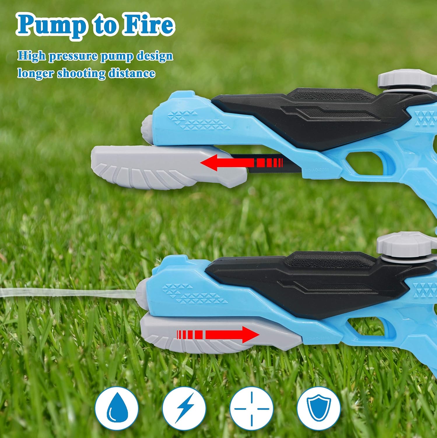 Exciting 2 Pack - Water Gun Blasters - 2 Squirt Guns Super Water Soaker Blaster for Kids, Adults - Long Range 600cc Water Toy for Summer, Swimming Pool, Beach, Sand, Children: Toys & Games