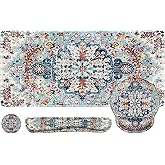 iLeadon Ergonomic Mouse Pad Set, Boho Desk Mat + Mouse Pad with Wrist Rest + Keyboard Wrist Rest + Coaster, 4in1 Mouse and Keyboard Pad Set for Home Office, Boho Rug Blue