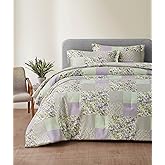 Chezmoi Collection Daisy 3-Piece Printed Patchwork Comforter Set - Purple Butterfly Botanical Candy Stripe Checkered - Microfiber Lightweight Reversible Bedding, Full Size
