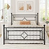Allewie Queen Size Metal Platform Bed Frame with Victorian Vintage Headboard and Footboard/Mattress Foundation/Under Bed Storage/No Box Spring Needed/Noise-Free/Easy Assembly, Black