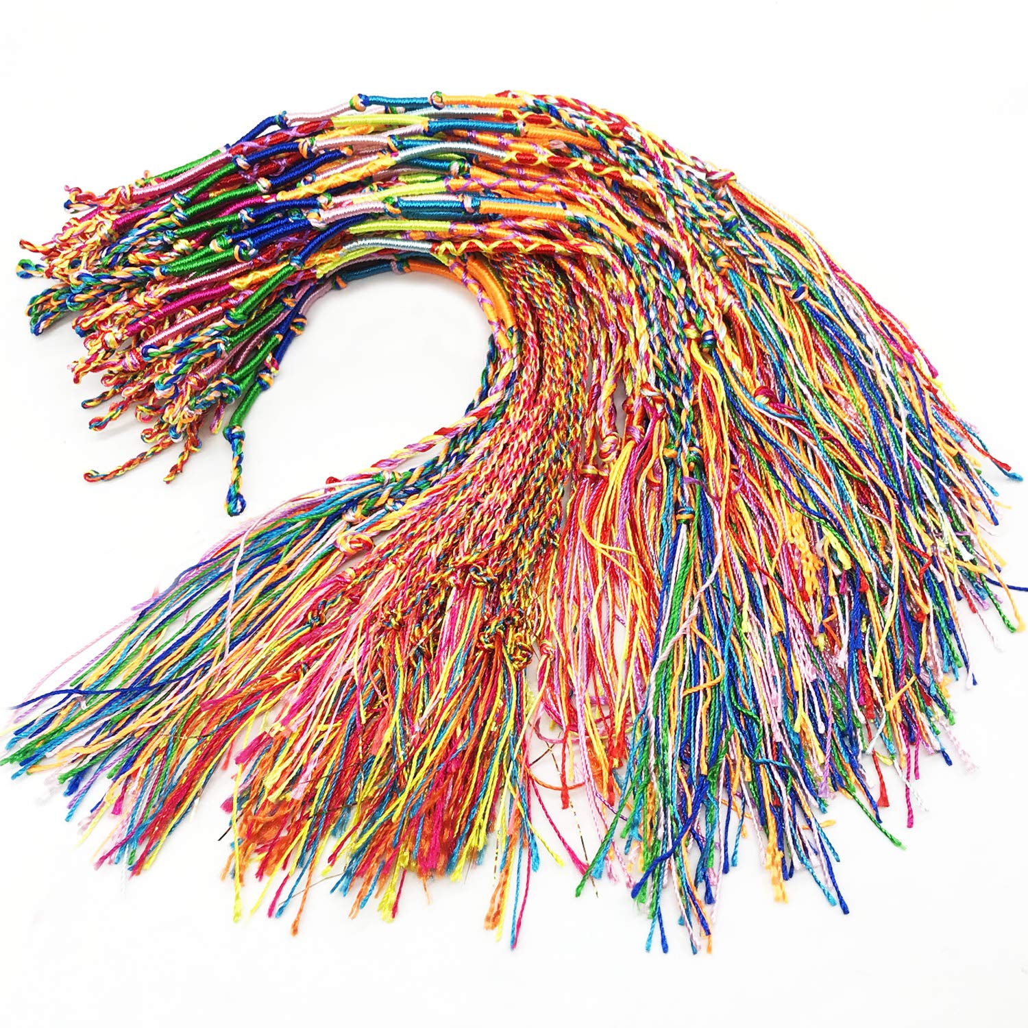 Allazone Handmade Braided Bracelets Assorted Colors Friendship Cords Thread Bracelets, Colorful String Thread Bracelets Friendship Cords Strand Bracelet for Party Favors Supplies (120PCS)