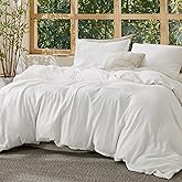 Bedsure Muslin Duvet Cover Queen Size - Cotton Blend Rayon Derived from Bamboo, Cooling Duvet Covet for Hot Sleepers - Ultra-Soft & Breathable Bedding Set for All Seasons(White, 90"x90")