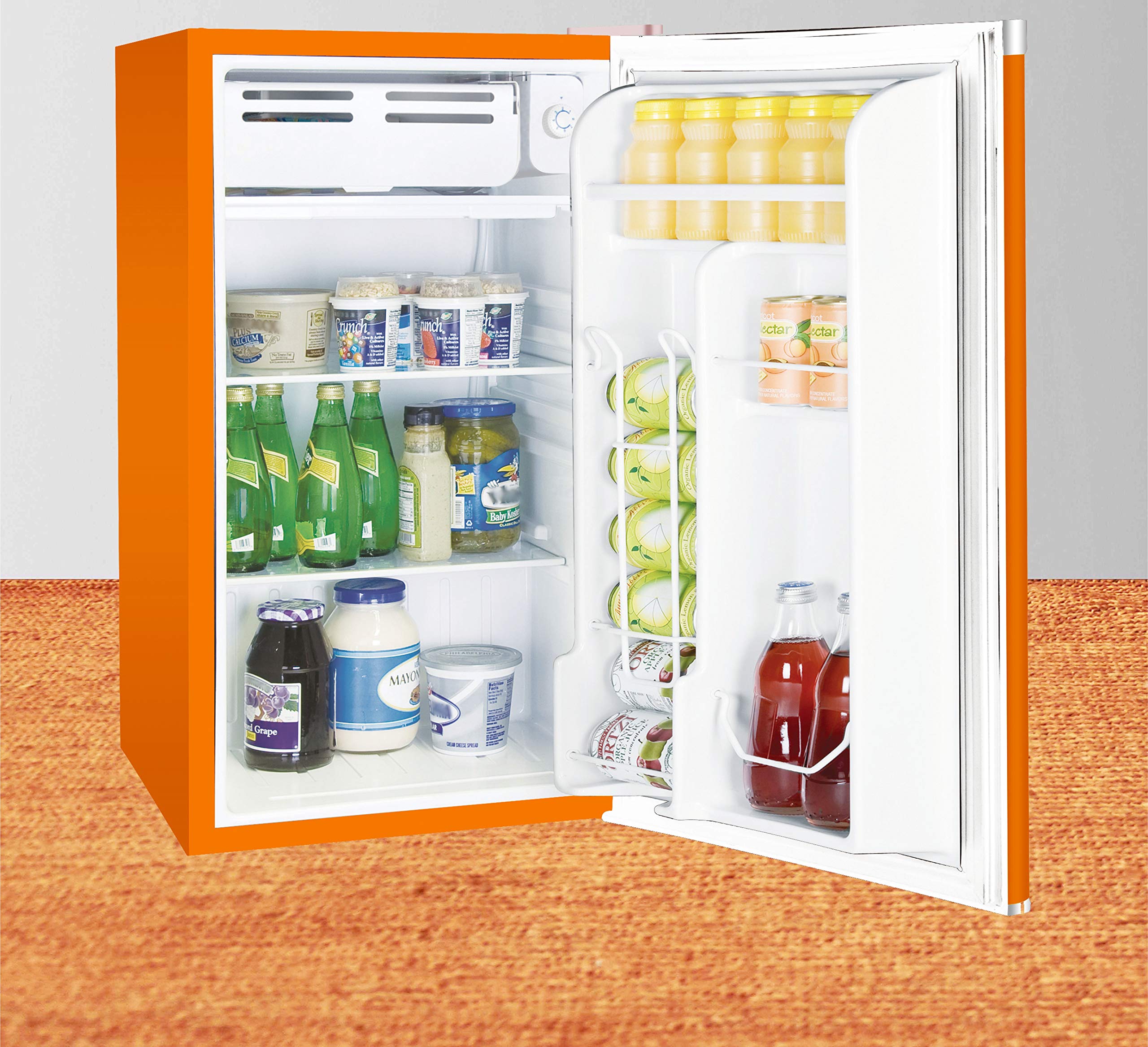 ARCTIC CHEF Mini Refrigerator-Freezer Compartment-Adjustable Thermostat Control-Reversible Doors-Ideal for Dorm, Office, RV, Garage, Apartment-ORANGE, 3.2 CU.FT