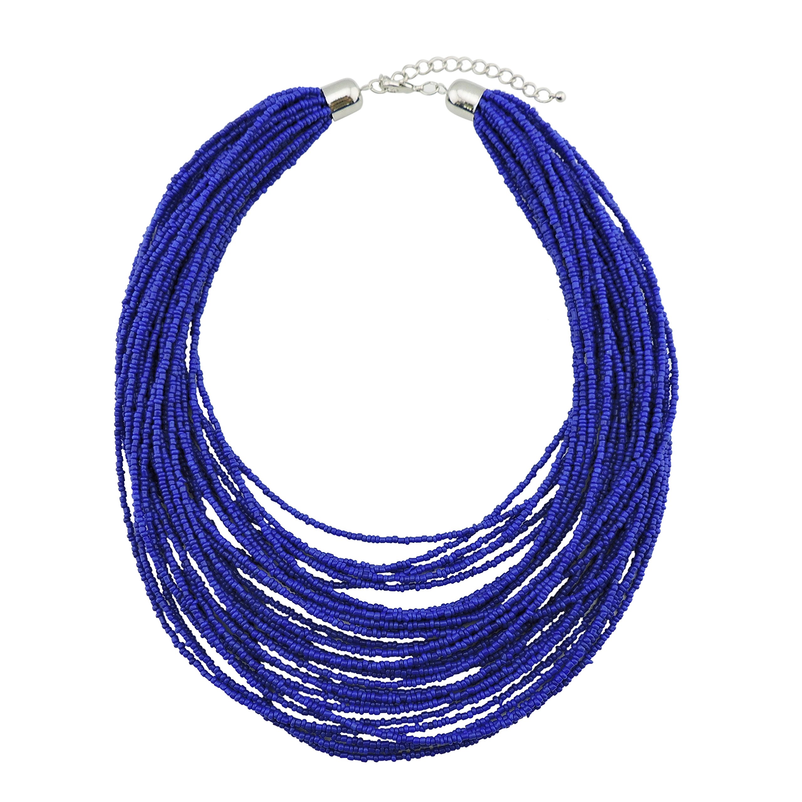 Bocar Chunky Boho Layered Seed Bead Bib Necklace for Women Statement Collar Jewellery for Festival Gift (NK-10351-Royalblue) — image 1