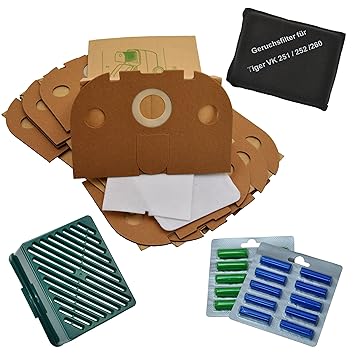 20 Staubsaugerbeutel + Aktivfiltersystem + 20 Duft geeignet für Vorwerk Tiger 251 252