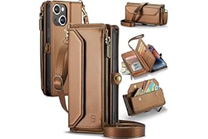 Strapurs Wallet Case Compatible with iPhone 14 RFID Blocking 7-Card Holder Soft PU Leather Magnetic Snap Shoulder Strap Zipper Pocket Phone Case Fit for iPhone 14 for Women 6.1" - Brown