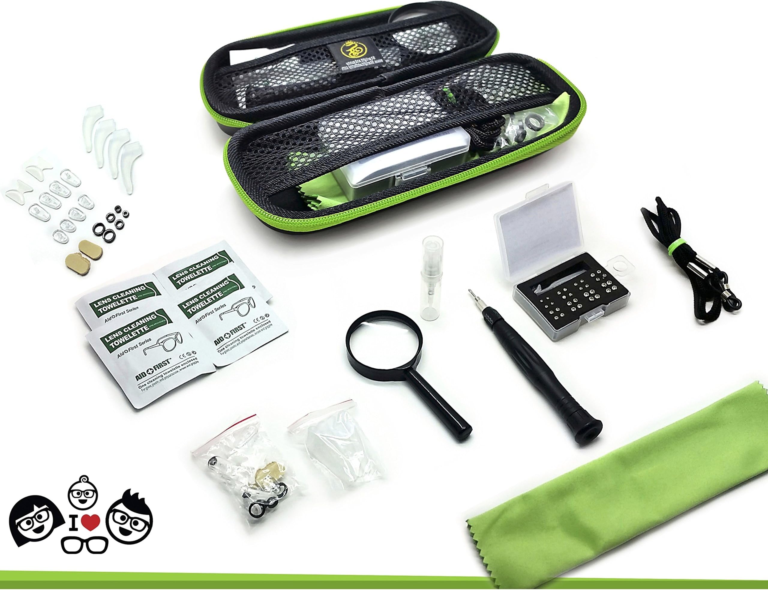 Complete Eyeglass Repair & Cleaning Kit. Premium, Convenient 80 Piece Travel Tools for Reading Glasses & Sunglasses.