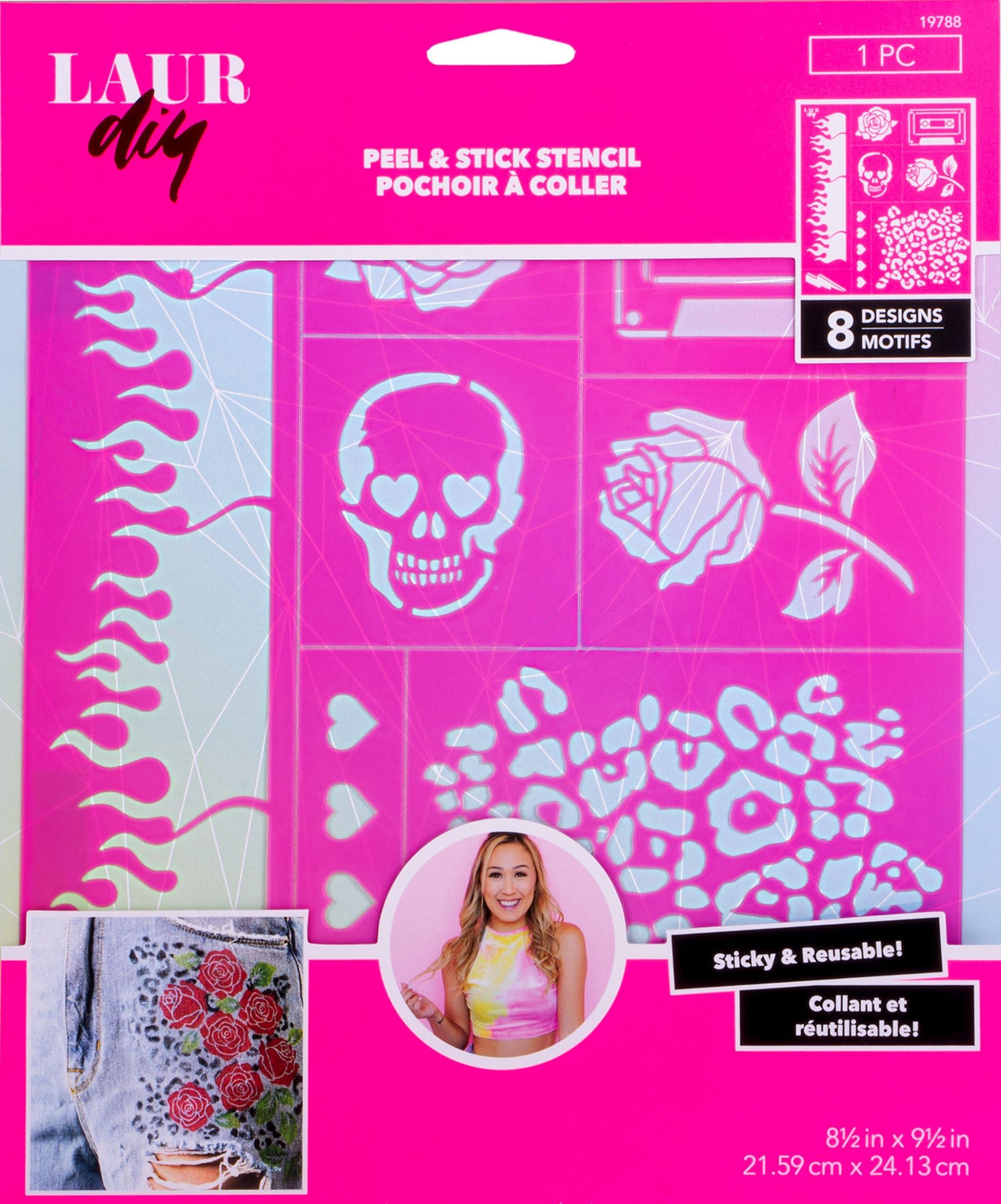 LaurDIY Peel & Stick Stencil (Large) Vintage Rebel, 8.5" x 9.5", Pink