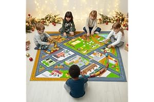 KC Cubs 5x7 Country Farm Construction Car Road Street Rug – Educational Carpet Play Mat for Kids, Toddlers, Nursery, Classroom, Playroom, Baby Daycare