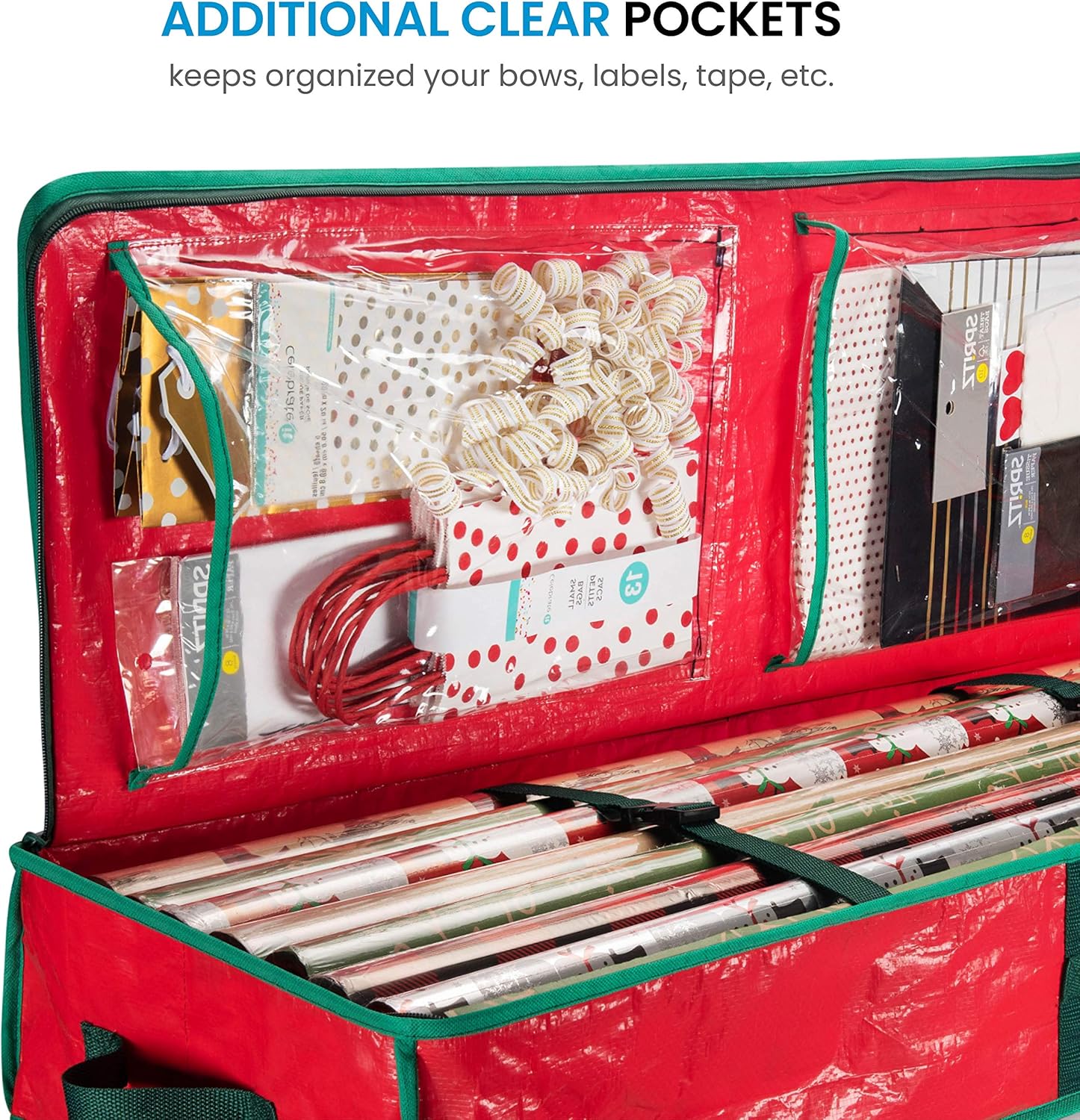ZOBER Underbed Gift Wrap Organizer, Interior Pockets, fits 18-24 Standard Rolls, Underbed Storage, Wrapping Paper Storage Box and Holiday Accessories, 40” Long - Tear Proof Fabric: Home & Kitchen