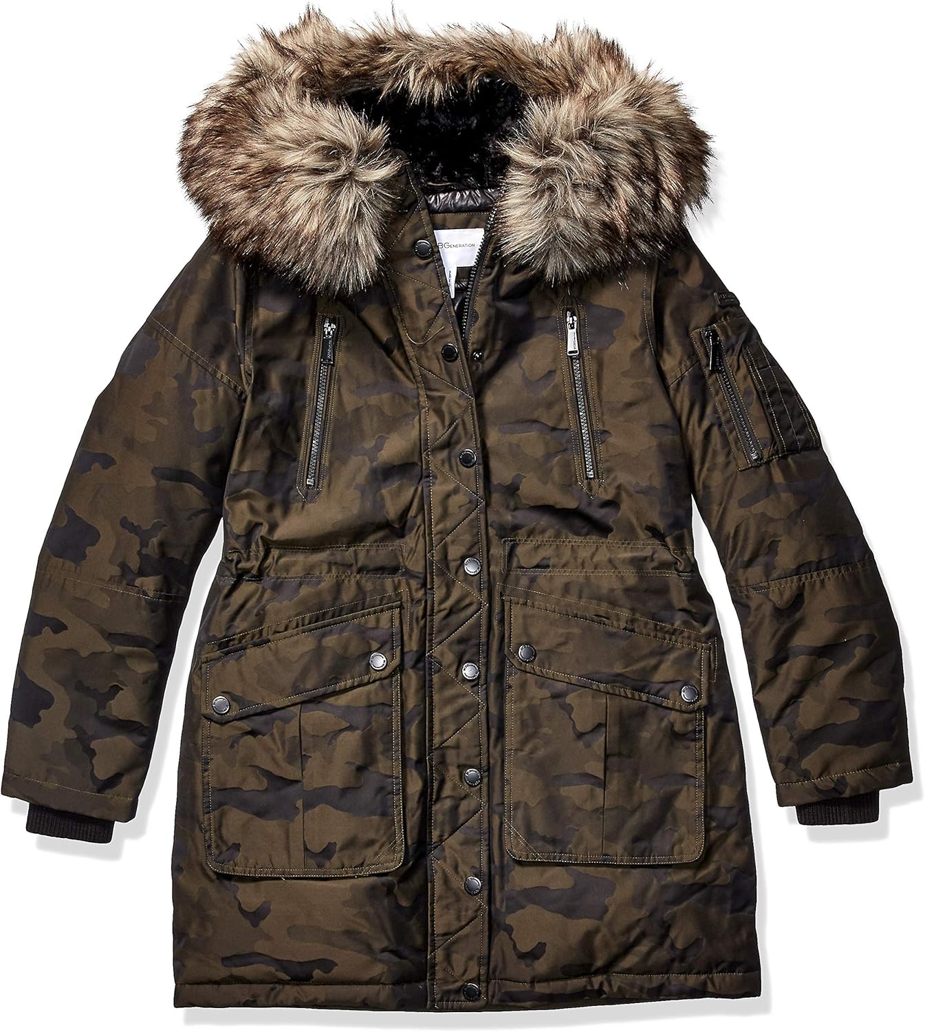 bcbgeneration faux fur trim hooded quilted jacket