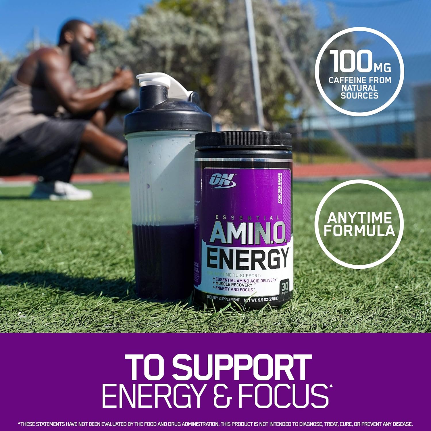 Optimum Nutrition Amino Energy - Pre Workout with Green Tea, BCAA, Amino Acids, Keto Friendly, Green Coffee Extract, Energy Powder - Concord Grape, 65 Servings: Health & Personal Care