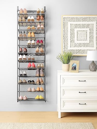 Whitmor 36 Pair Over-The-Door Rack-Gunmetal Gray Shoe Organizer in