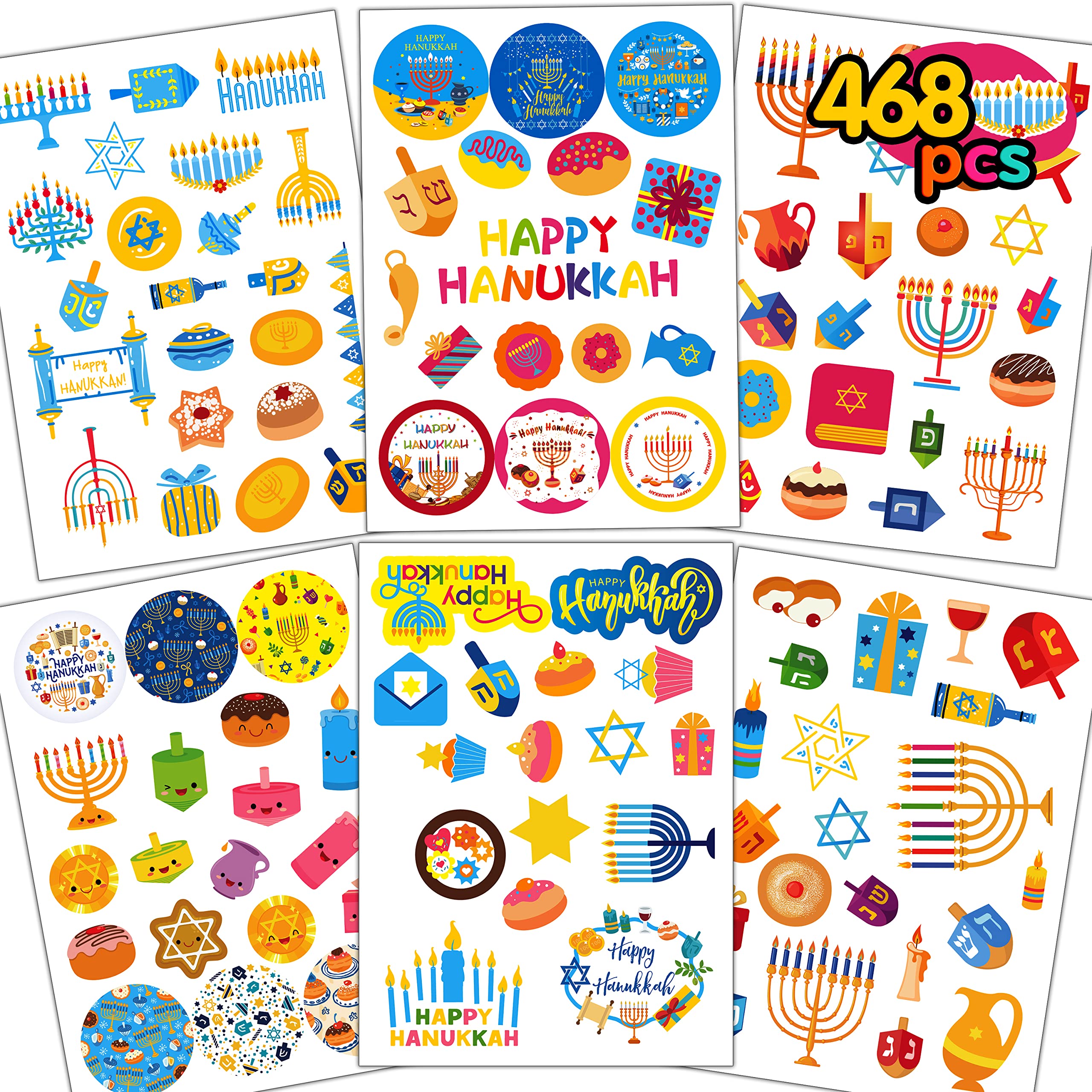 Joy Bang Hanukkah Stickers for Kids, 24 Sheets Happy Hanukkah Stickers Decorations for Gift Bags Cards Water Bottles Chanukah Party Favors Supplies Decor