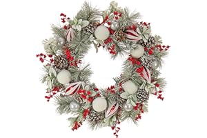 NATIONAL TREE COMPANY HGTV Home Collection Frosted Traditions Unlit Artificial Christmas Wreath, Snow-Dusted Mixed Branch Tips, Woven Branch Ring Base, Unlit, 28 Inches