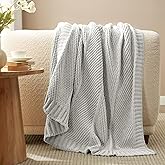 Amélie Home Chevron Chenille Knit Throw Blanket for Couch, Cozy Texture Decorative Soft Blanket for Sofa & Chair, 50"x60", Light Grey