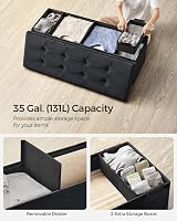 SONGMICS Storage Ottoman Foldable Small Foot Rest 38x110x38 cm Ink Black view 5