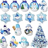 Amyhill 30 Pcs Christmas Blue Snowman Ornaments Wooden Christmas Tree Ornaments Mini Snowman and Snowflake Xmas Tree Hanging Pendant for Winter New Year House Festival Holiday Party Decor
