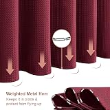 Shower Curtain 152x182cm Burgundy with Metal Hooks, Waffle Fabric view 5