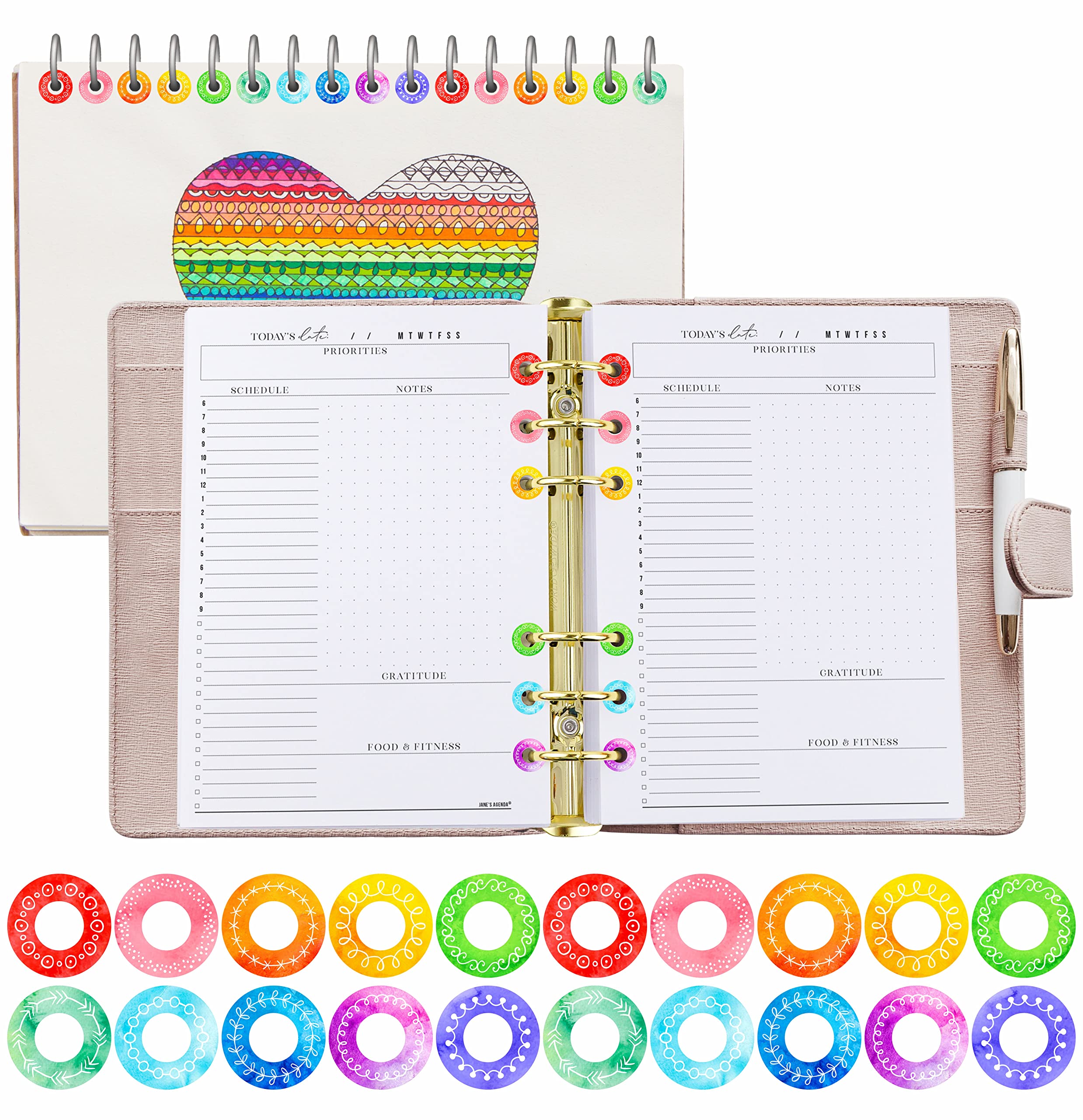 Photo 1 of 3000 Pack Hole Reinforcement Stickers, 10 Watercolor Designs Paper Hole Protectors Self-Adhesive Hole Punch Reinforcement Circle Labels for Loose-Leaf Paper Sheets (Outer 0.5”, Inner 0.25”)