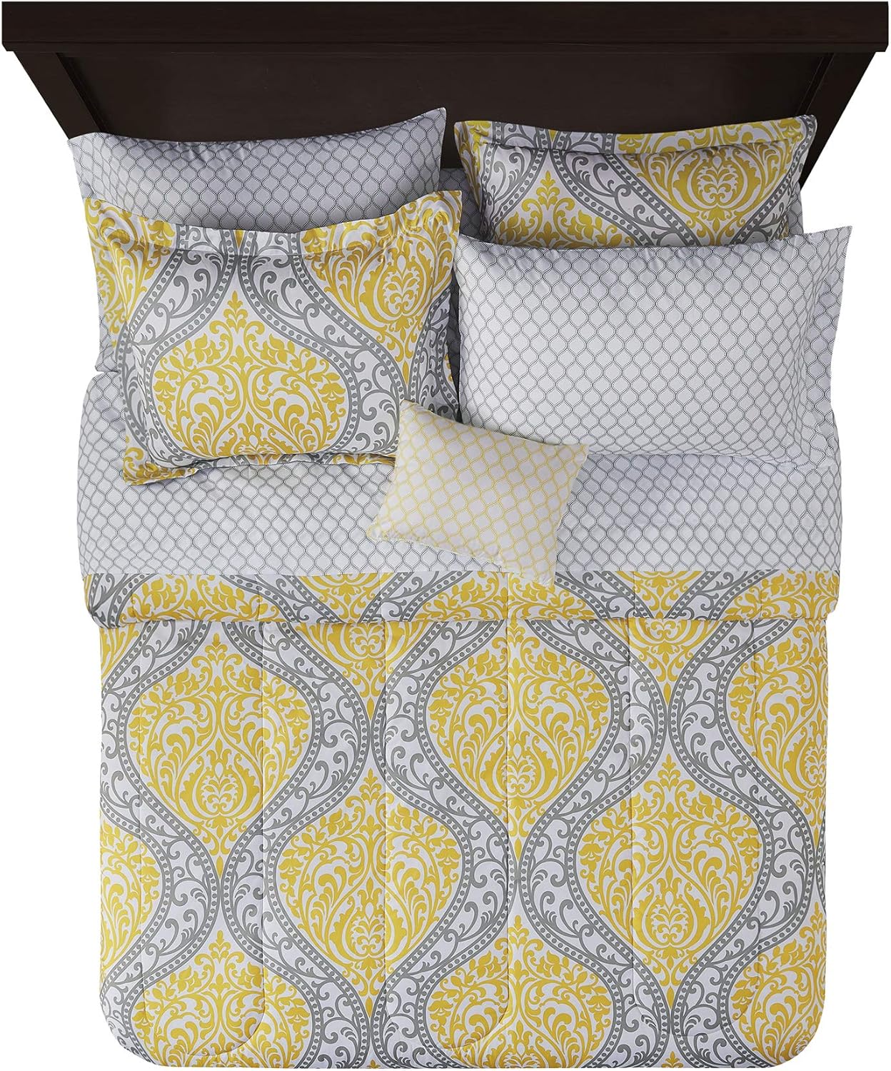Amazon Com Madison Park Essentials Cozy Bag Comforter Medallion Damask Design All Season Down Alternative Complete Sheet Set Bed Skirt Queen 90 X90 Yellow Home Kitchen