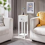Yaheetech Wooden Slim Bedside Table Narrow Nightstand with Drawer White view 5