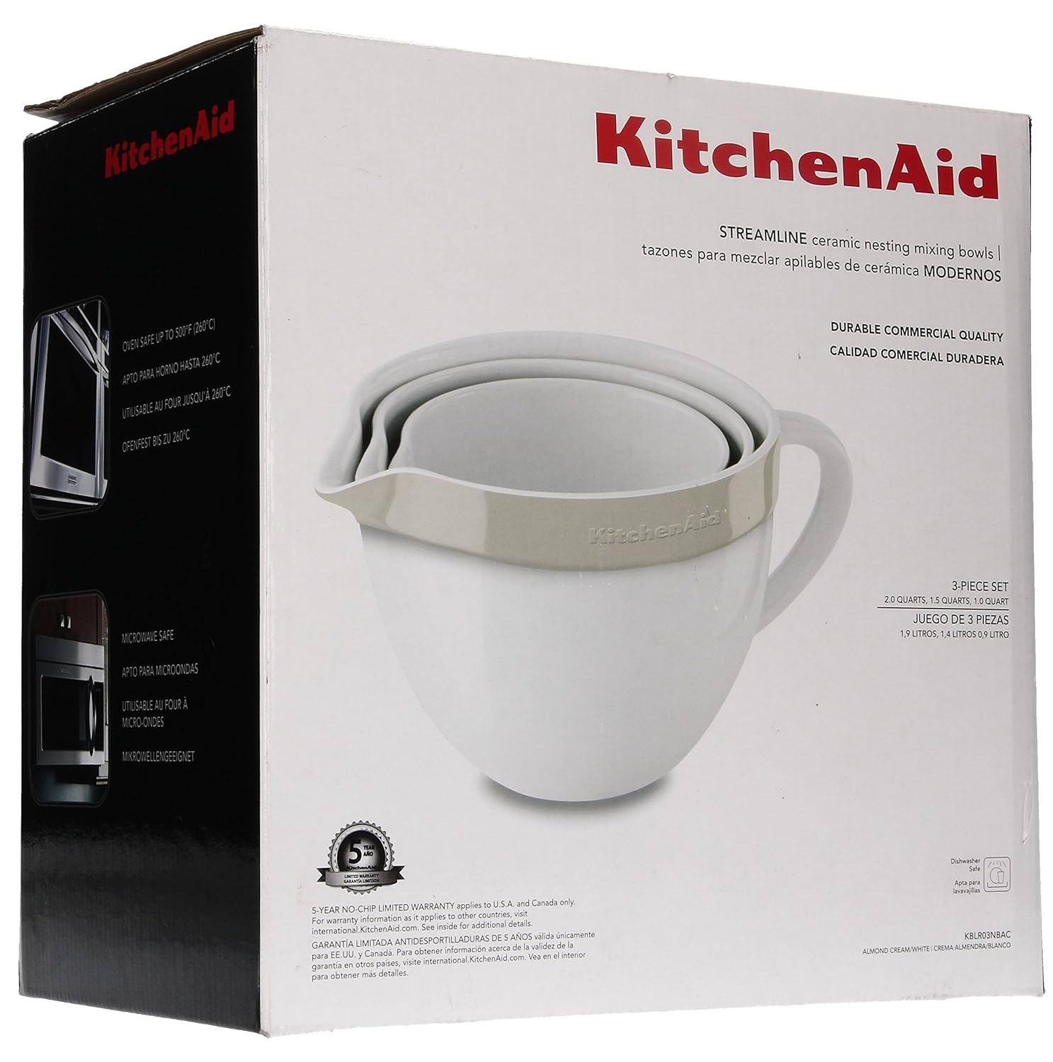 Amazon.com: KitchenAid KBLR03NBAC 3 Piece Nesting Ceramic Mixing Bowl Bakeware Set, Almond Cream: Kitchen & Dining
