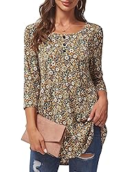 BAISHENGGT Women's 3/4 Sleeve Tunic Tops Button