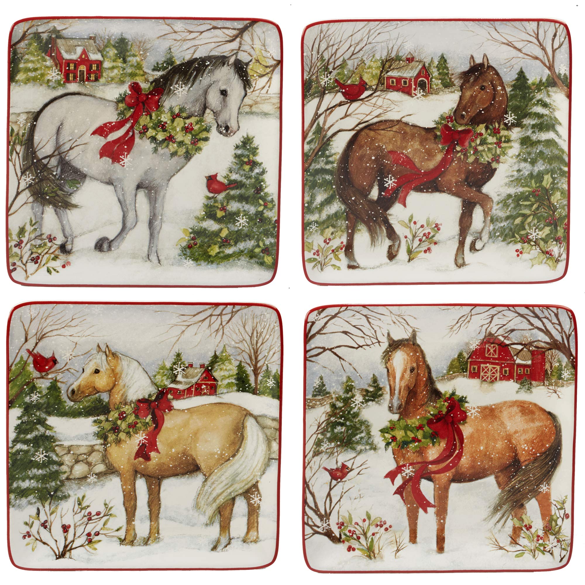 Photo 1 of Certified International 22801SET4 Christmas on The Farm 8.5" Salad/Dessert Plate, Set of 4 Assorted Designs, One Size, Multicolor
