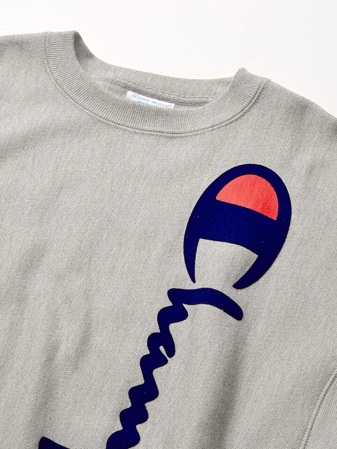 Champion LIFE Men's Reverse Weave Crew-Oversized Flock Script: Clothing