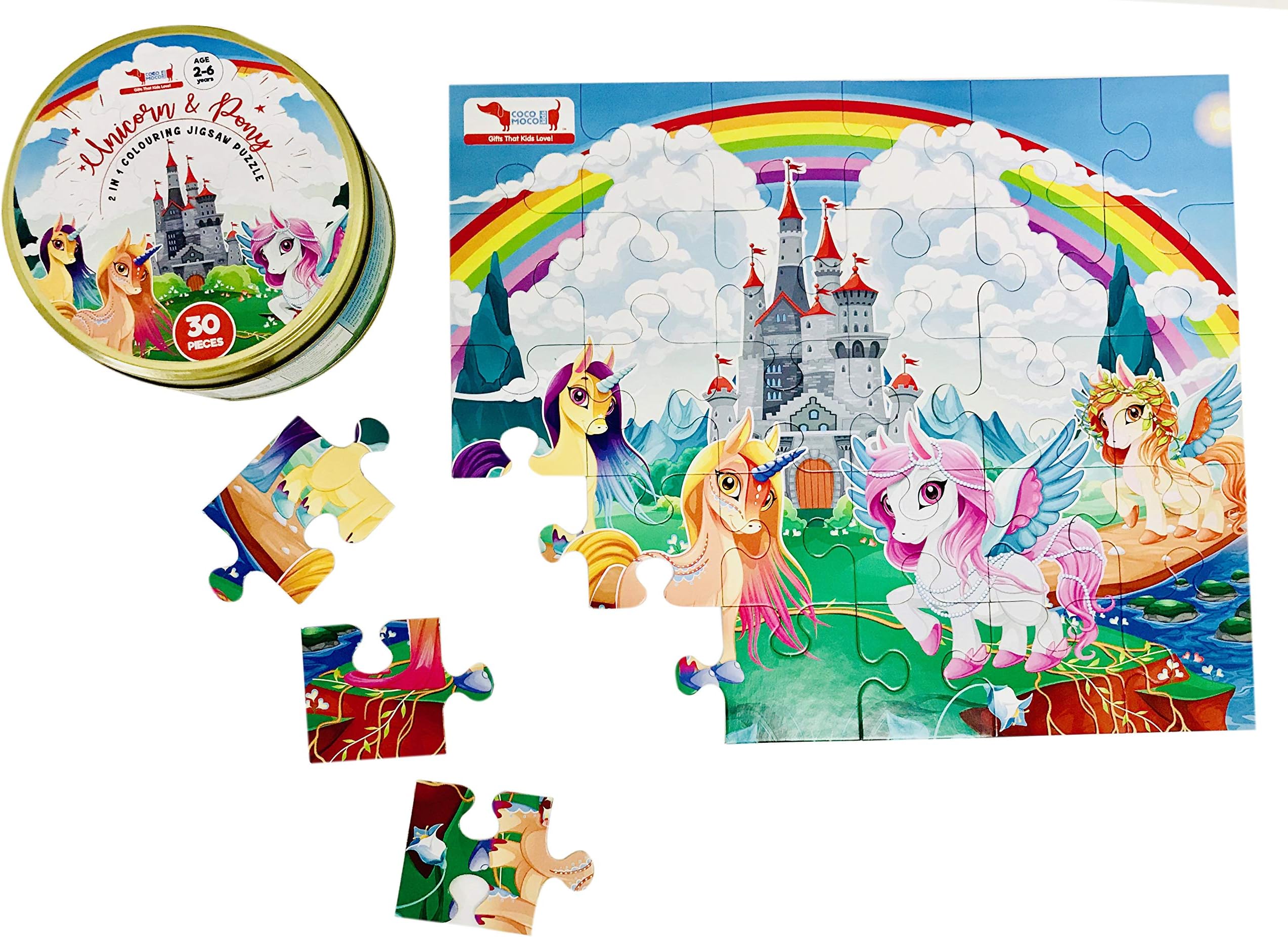 CocoMoco Unicorn Puzzle for Kids Ages 3-5, Princess Unicorn Gifts for Girls- Colouring Jigsaw Puzzles 30 Pieces. Fairy Puzzle - Party Favors Supplies