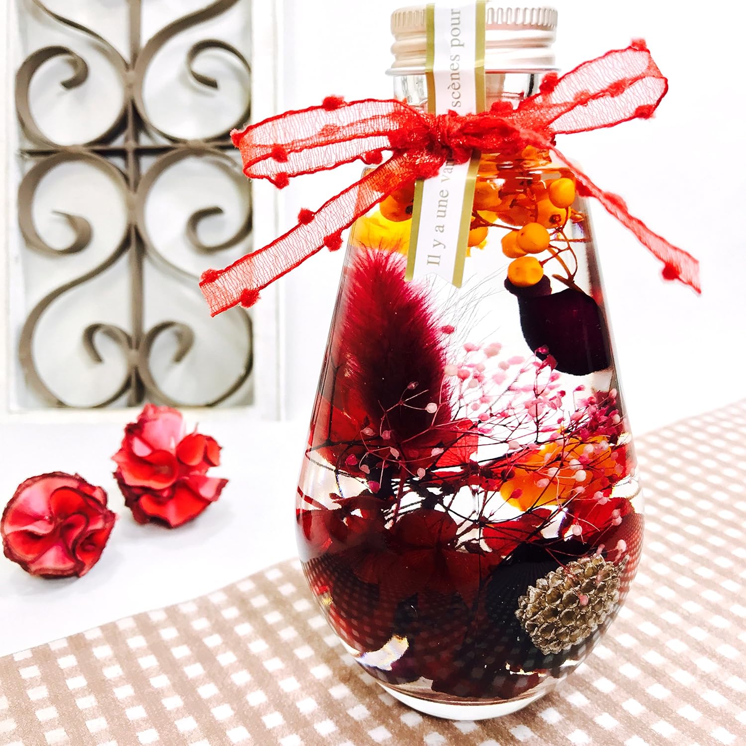 Amazon ハーバリウム プリザーブドフラワー シリコンオイル ドロップ型 ボトル オータムフルーツ プリザーブドフラワー オンライン通販