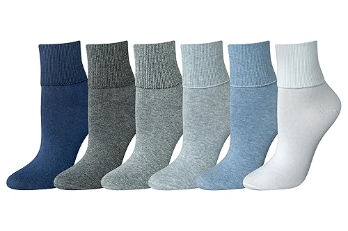 Amazon Essentials Women's Lightweight Turn Cuff Socks, 6 Pairs, Basic Colors, 6-9