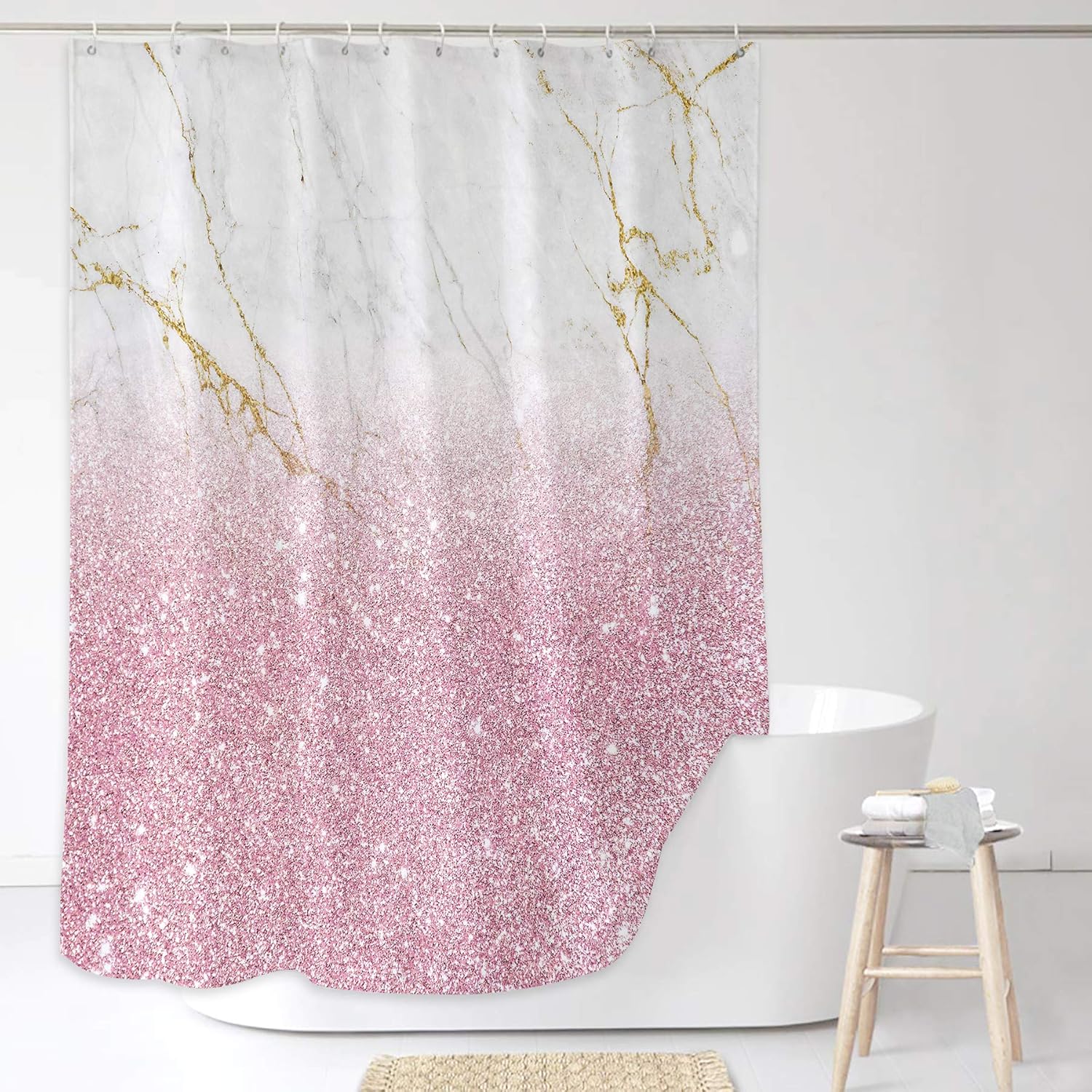 Yookeb Pink Blush Marble Bathroom Shower Curtain (No