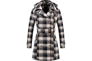 Chrisuno Women's Double Breasted Pea Coat Hooded Long Winter Trench Coat