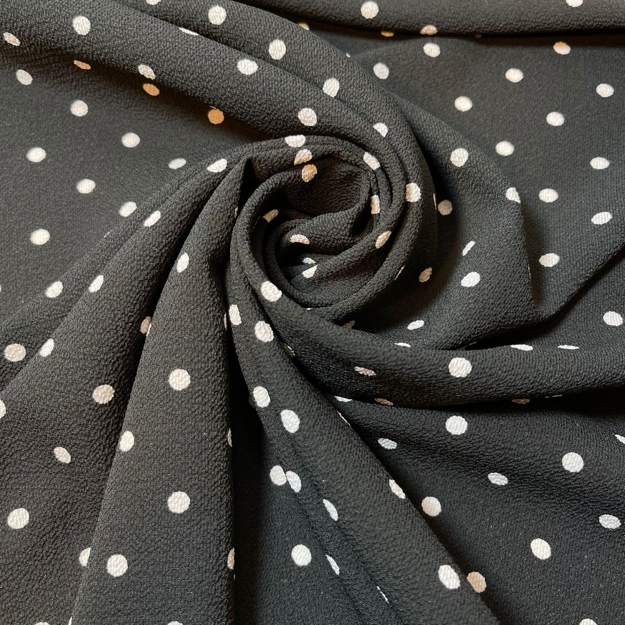 Polka Dot Collection Silky Crepe Fabric Sewing Craft Spots 58" (Pre Cut 1 Meter) (Black #3)