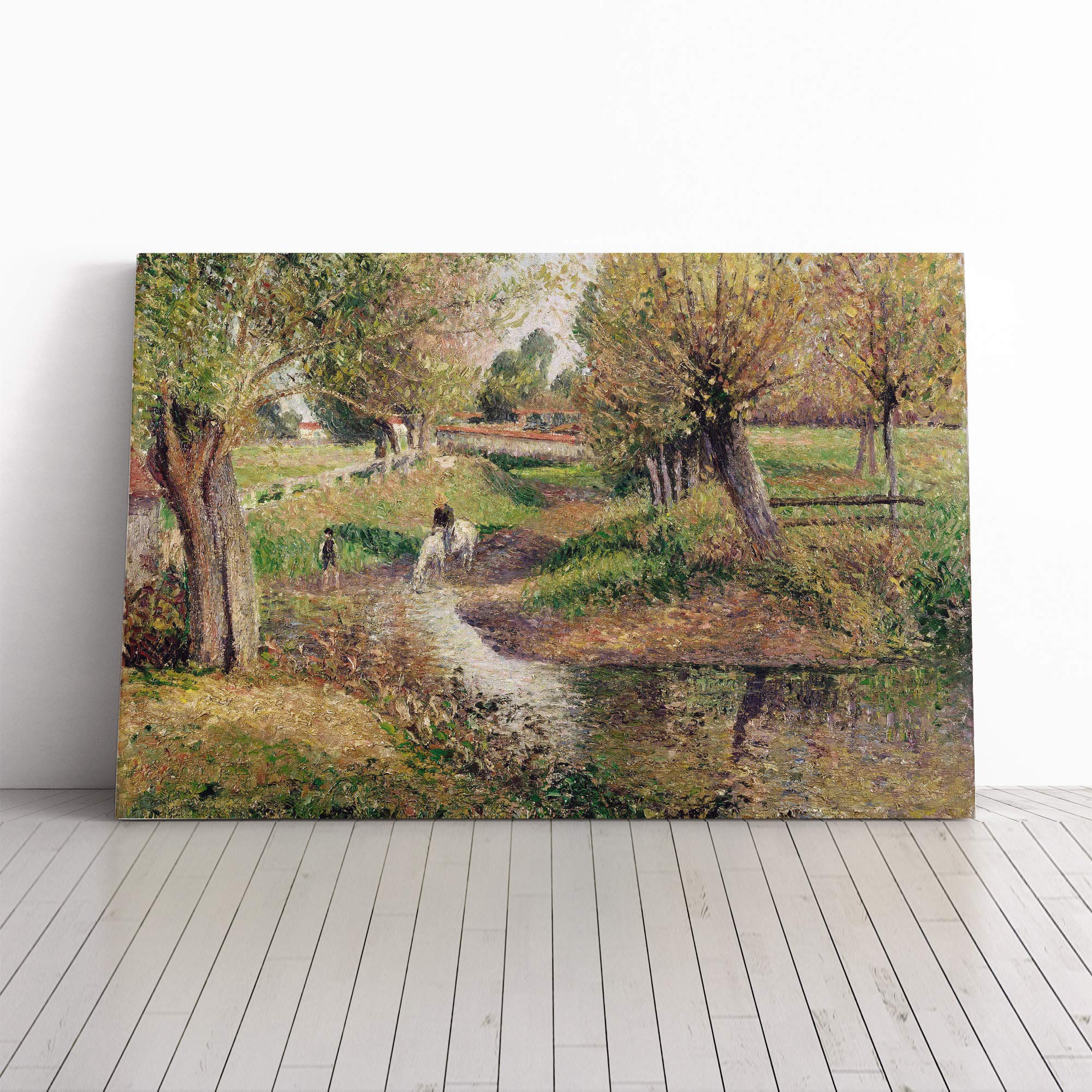 Camille Pissaro Landscape and Stream Canvas Print | Gallery Wrapped 30mm Frame Wall Art | 20x14 inches | Ready to Hang | Modern Landscape Picture | Living Room Bedroom Lounge Office