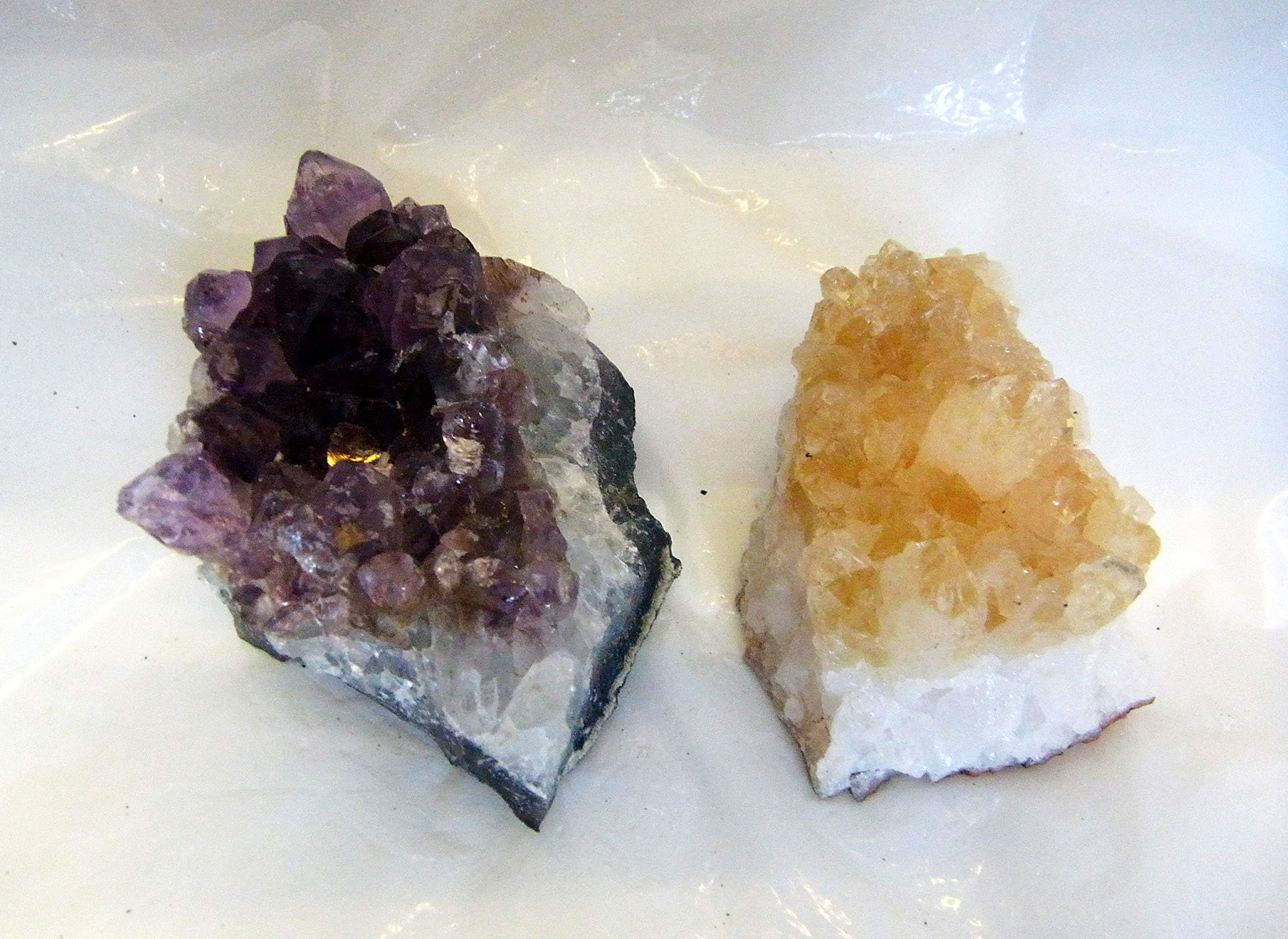 Pair AMETHYST BRAZIL & CITRINE Crystal GEODE Wealth Luck st2