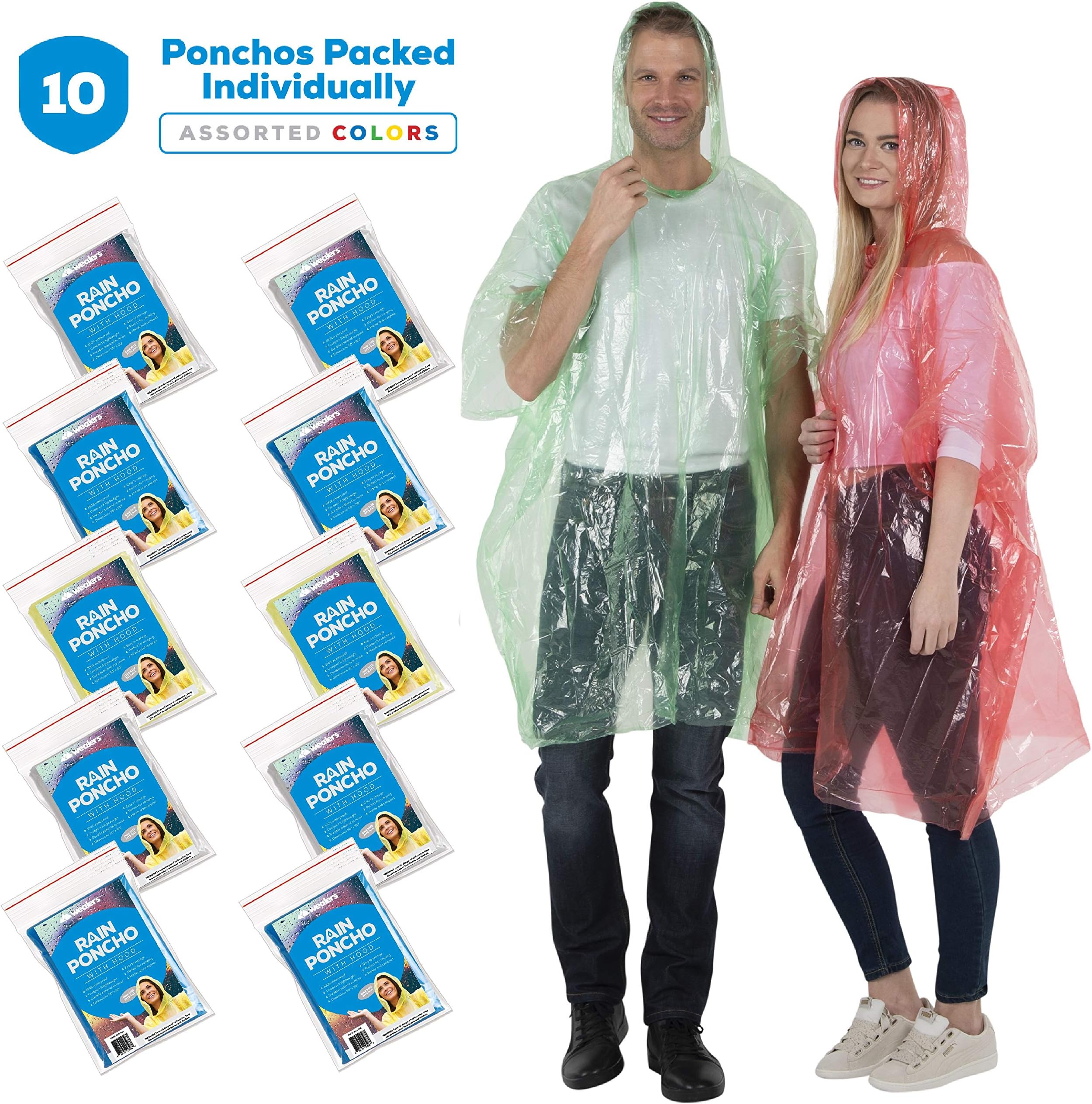 Wealers Rain Poncho Bulk Pack Disposable Ponchos for Adults Teens for Women Men Emergency Raincoat Family Pack for Theme Parks Camping Outdoors Multi Colors Waterproof