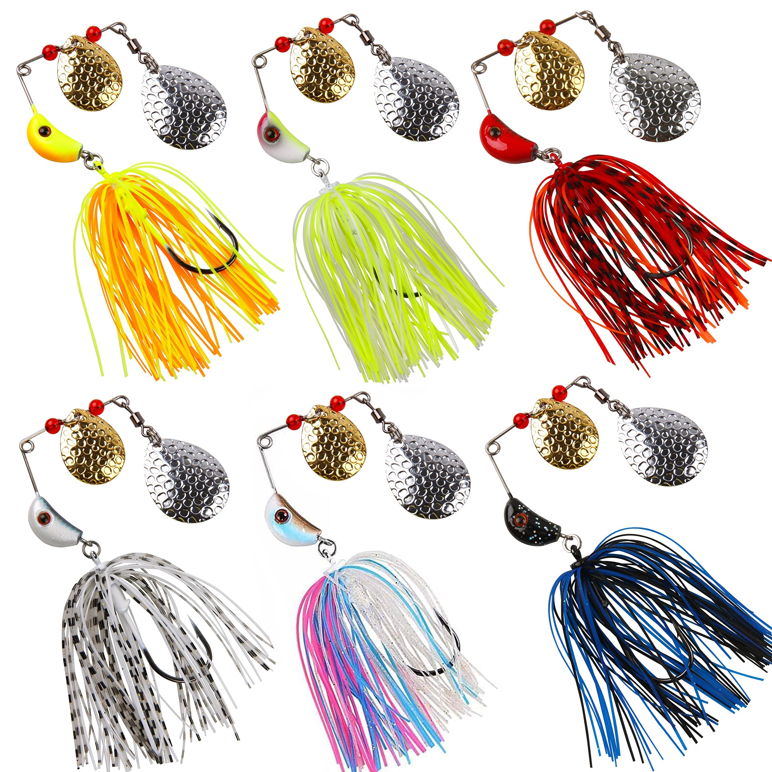 OROOTL Spinnerbait Fishing Lures Kit Set, 6pcs Bass Fishing Buzzbait Multicolor Bass Trout Salmon Metal Spinner Baits Swim Jigs Freshwater Saltwater Fishing