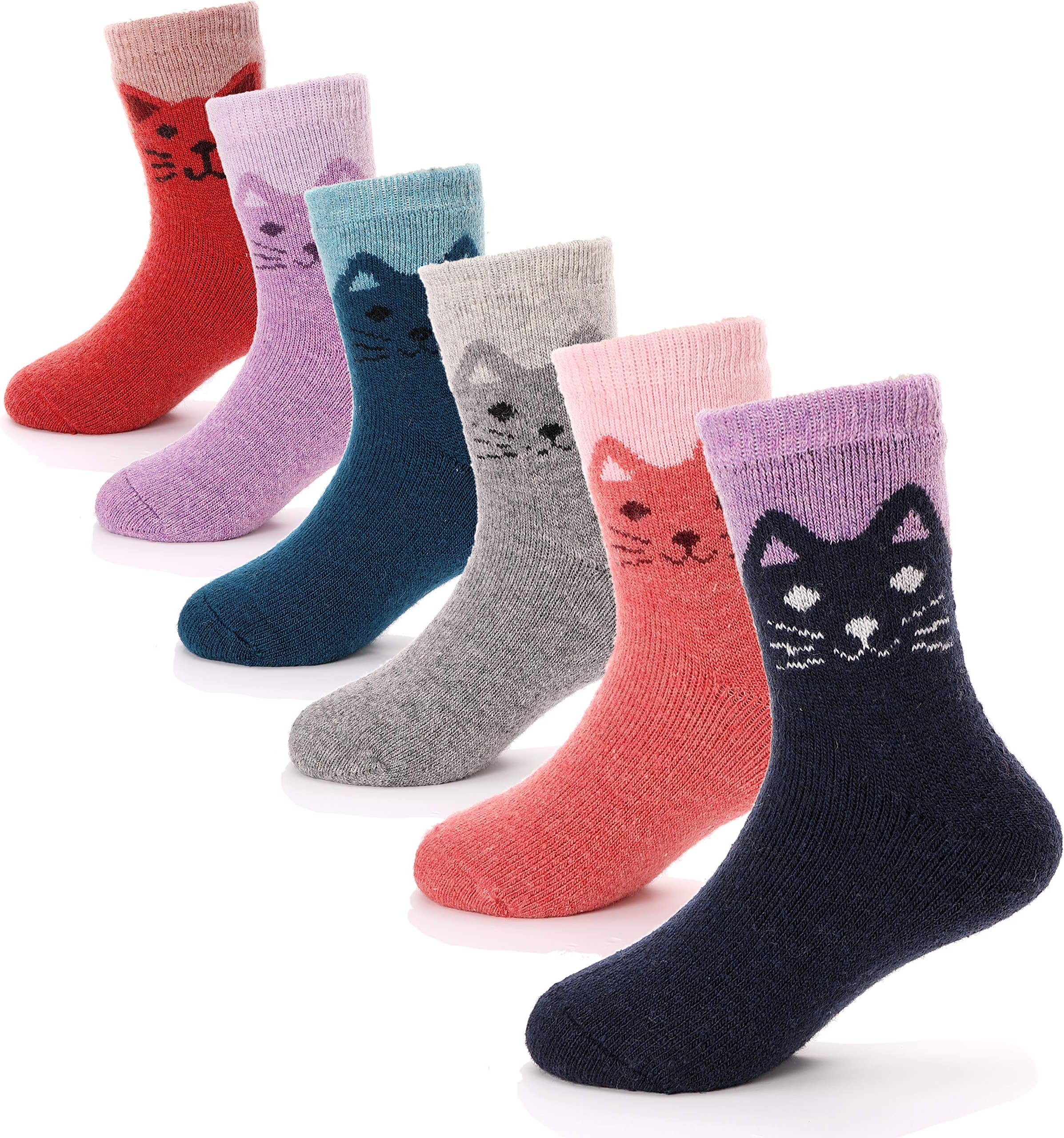Kids Wool Warm Socks Toddlers Girls Boys Winter Hiking Thick Thermal Heavy Boot Cozy Crew Child Gift Socks 6 Pairs