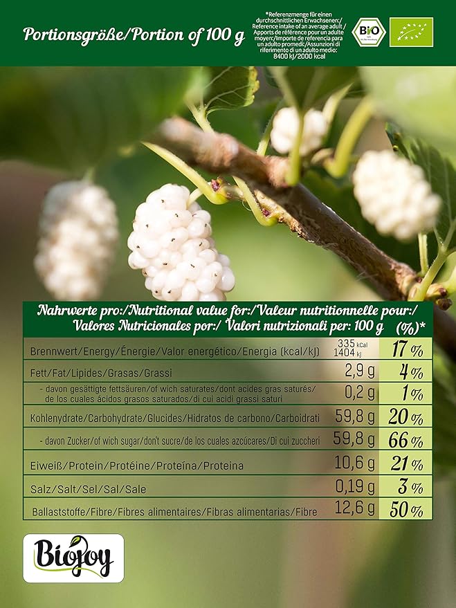 Biojoy Moras blancas ecológicas, sin azúcar y conservantes (1 kg)