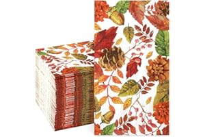 Homlouue 100 PCS Thanksgiving Napkins Disposable, 3-Ply Fall Paper Napkins, Fall Maple Leaves Paper Guest Towels, Autumn Thanksgiving Paper Napkins, Paper Hand Towels For Bathroom Dinner Home Kitchen