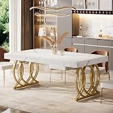 Tribesigns 63-Inch Rectangle Dining Table for 4-6, Modern Kitchen Table | Industrial Dinner Table with Faux Marble Top and Metal Legs, Easy to Assemble, Fits for Kitchen &amp; Dining Room, White &amp; Gold