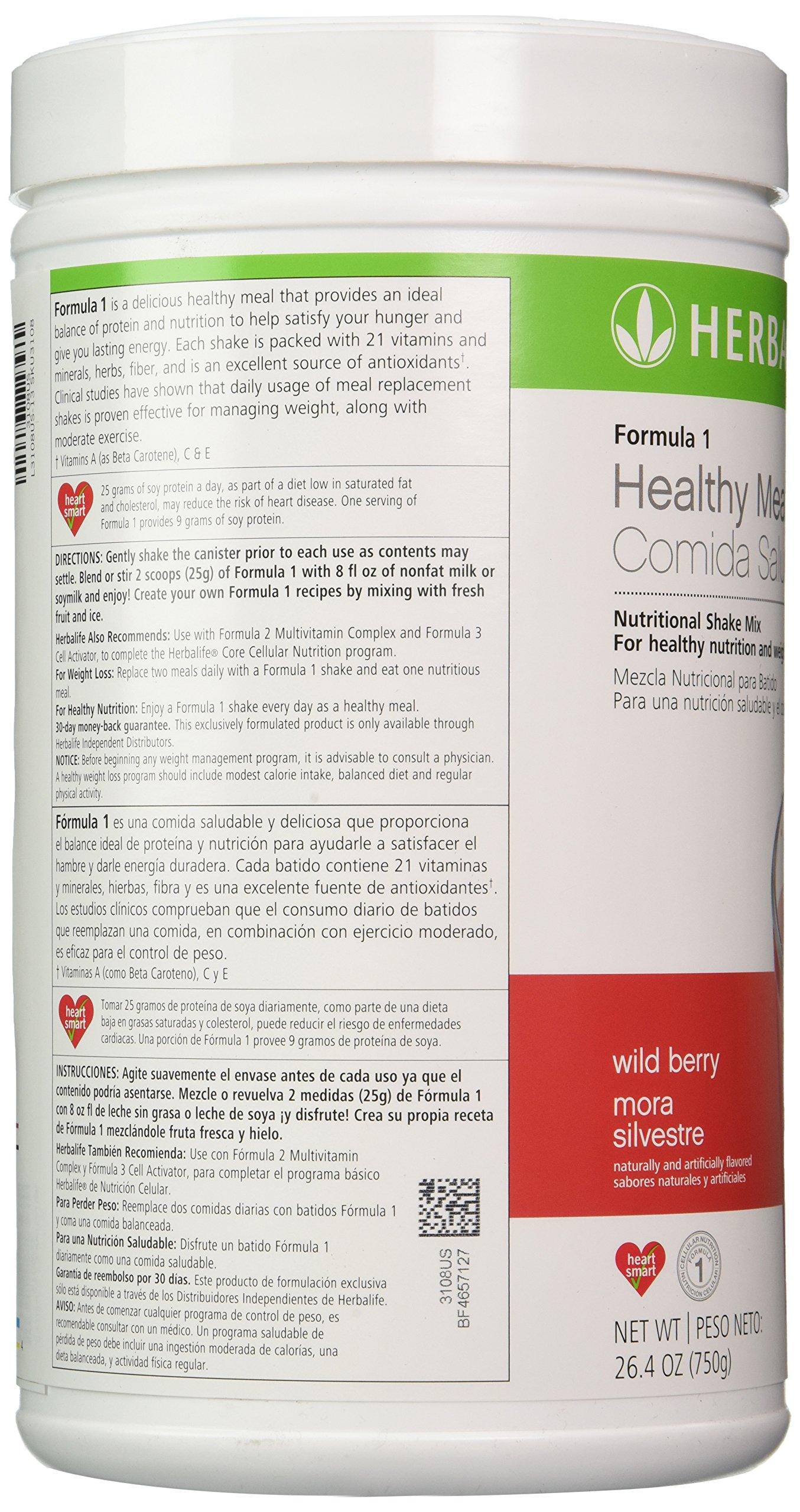 Herbalife Formula 1 Nutritional Shake Mix, Wild Berry Canister, 26.4 oz