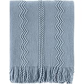 BATTILO HOME Bluish Grey Throw Blanket for Couch, Soft Knit Throws with Tassels for Home Decor, Blue Blankets and Throws for Bed Sofa, 50"x60"