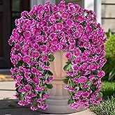 INXUGAO Artificial Fake Hanging Flowers Plants for Outdoor Summer Decoration,2 PCS Faux Silk Fuchsia Orchid Long Vines Stems Bouquet UV Resistant for Wall Home Porch Patio Outside(Violet)