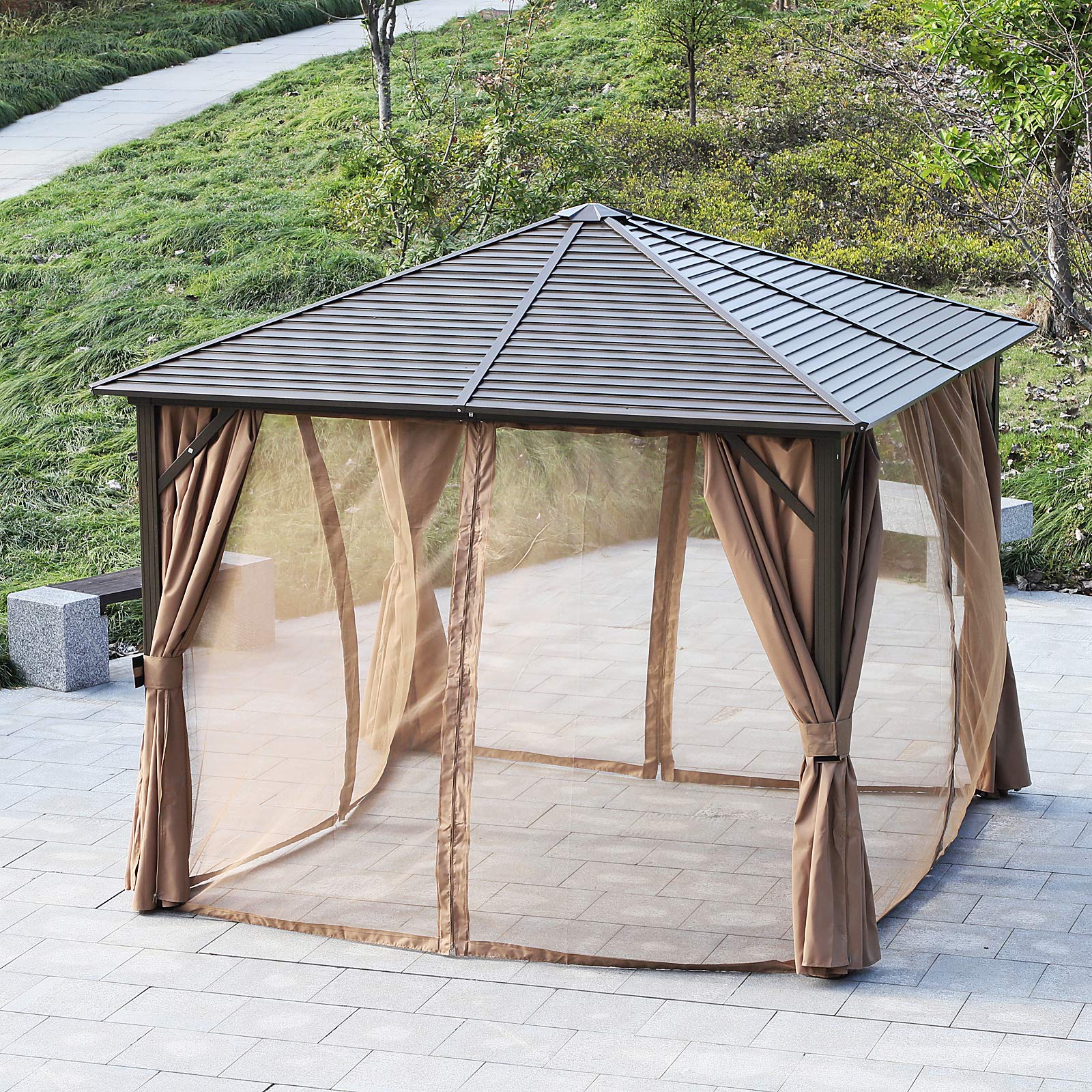 Outsunny 10 X 10 Steel Hardtop Gazebo With Mosquito Netting And